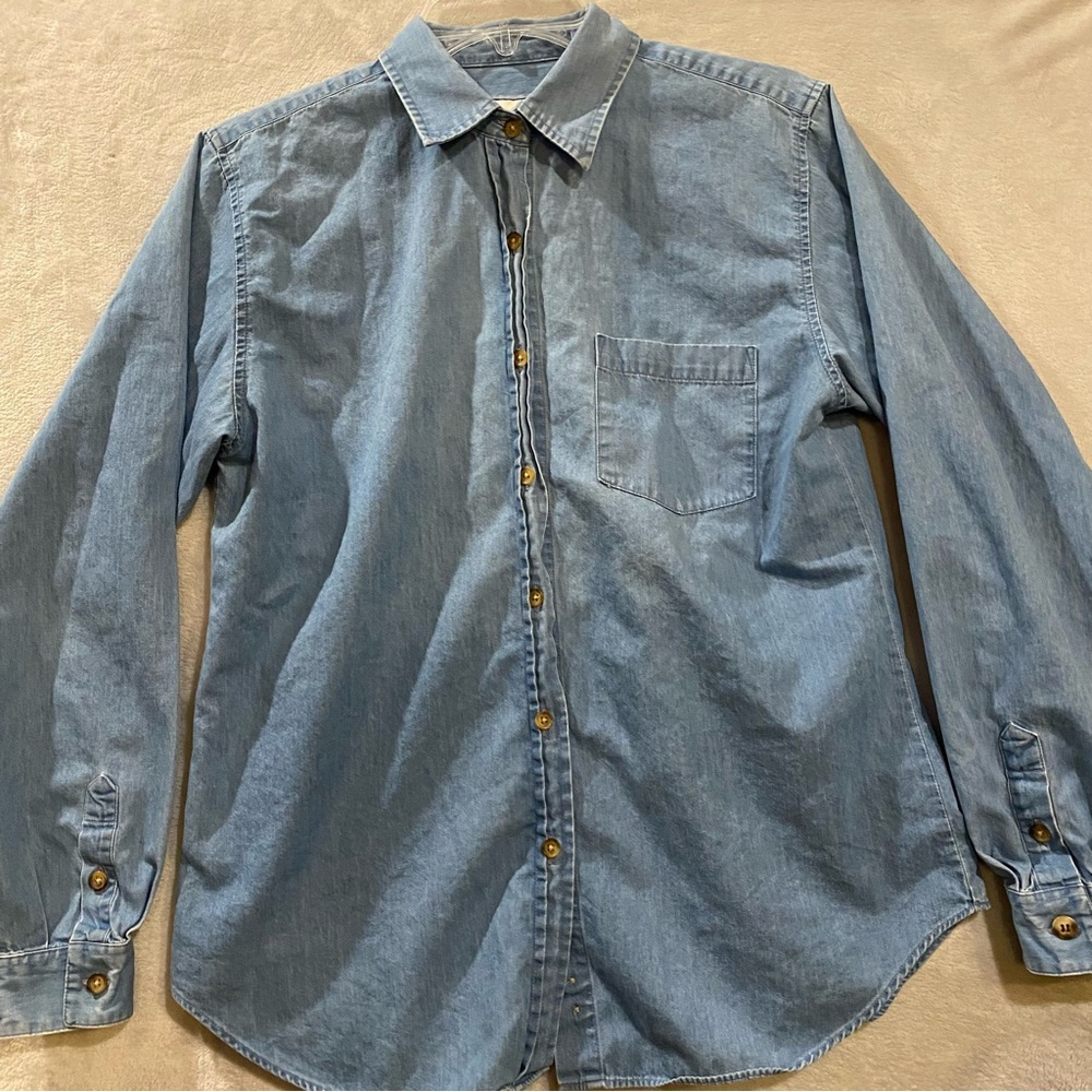 Pendleton Shirt Womens Medium Blue Denim Jeans Cotton Button Down Long Sleeve
